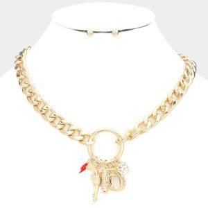 Gold Bullet Gun Handcuffs Pendant Necklace Chain